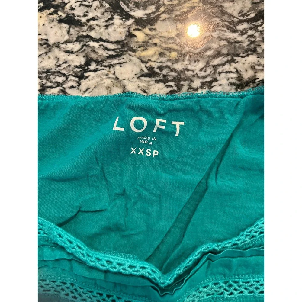 Loft Teal Green Crochet Lace Pintuck Ruffle Sleeve Blouse Top XXSP - Picture 2 of 4